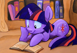 Size: 800x555 | Tagged: safe, artist:kenket, artist:spainfischer, imported from derpibooru, twilight sparkle, pony, book, female, golden oaks library, reading, solo