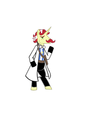 Size: 2550x3509 | Tagged: safe, artist:jewelsfriend, imported from derpibooru, flam, pony, bipedal, clothes, crossover, dr mordo von mundo, lab coat, penny arcade