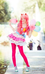 Size: 908x1500 | Tagged: safe, artist:ainlina, imported from derpibooru, pinkie pie, human, balloon, cosplay, irl, irl human, photo, solo