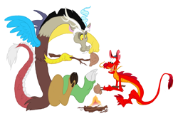 Size: 1082x706 | Tagged: safe, artist:jabberwockychamber17, imported from derpibooru, discord, dragon, eastern dragon, chinese discord, crossover, duo, mulan, mushu