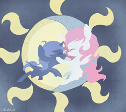 Size: 1800x1600 | Tagged: safe, artist:silbersternenlicht, imported from derpibooru, princess celestia, princess luna, pony, cewestia, filly, pink-mane celestia, s1 luna, woona, young, young celestia, young luna, younger