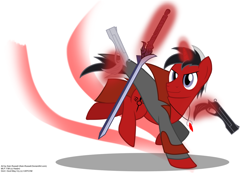 Size: 1024x709 | Tagged: safe, artist:xain-russell, imported from derpibooru, dmc, donte, gun, ponified, sword