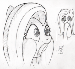 Size: 500x460 | Tagged: safe, artist:srmario, imported from derpibooru, fluttershy, shocked, sketch, traditional art