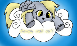 Size: 1024x610 | Tagged: safe, artist:inkiepie, imported from derpibooru, derpy hooves, fluffy pony, pegasus, pony, cloud, female, fluffyderpy, mare