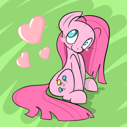 Size: 1500x1500 | Tagged: safe, artist:red-poni, imported from derpibooru, pinkie pie, pony, blushing, colored pupils, cute, cuteamena, diapinkes, female, heart, pinkamena diane pie, sitting, solo