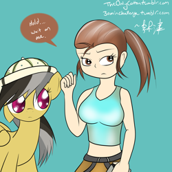 Size: 1280x1280 | Tagged: safe, artist:lightningnickel, imported from derpibooru, daring do, human, 30 minute art challenge, crossover, lara croft