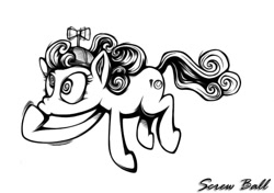 Size: 800x563 | Tagged: safe, artist:applepie5480, imported from derpibooru, screwball, black and white, flying, grayscale, hat, propeller hat, swirly eyes