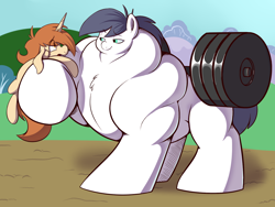 Size: 1280x962 | Tagged: safe, artist:sb, imported from derpibooru, oc, oc only, oc:sad sack, oc:snow cream, buff, muscles, overdeveloped muscles