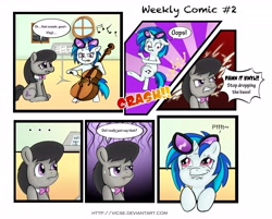 Size: 4737x3803 | Tagged: safe, artist:vicse, imported from derpibooru, dj pon-3, octavia melody, vinyl scratch, cello, comic, drop the bass, musical instrument, pun