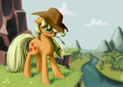 Size: 1000x707 | Tagged: safe, artist:fiddlearts, imported from derpibooru, applejack, pony, badass, female, scenery, solo