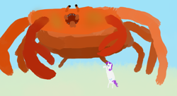 Size: 888x482 | Tagged: safe, artist:elnachato, imported from derpibooru, rarity, crab, giant crab, fight, rarity fighting a giant crab