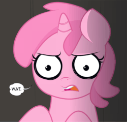 Size: 1000x960 | Tagged: safe, imported from derpibooru, ruby pinch, pony, animated, dialogue, eyes, female, reaction image, solo, speech bubble, wat