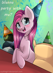 Size: 800x1100 | Tagged: safe, artist:scythegirl, imported from derpibooru, madame leflour, pinkie pie, rocky, party of one, cute, cuteamena, pinkamena diane pie