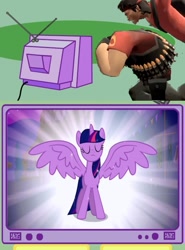 Size: 519x700 | Tagged: safe, imported from derpibooru, twilight sparkle, alicorn, pony, magical mystery cure, alicorn drama, egoraptor, exploitable meme, female, game grumps, heavy weapons guy, jontron, mare, scout, sonic '06, team fortress 2, tv meme, twilight sparkle (alicorn)