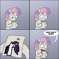 Size: 1280x1280 | Tagged: safe, artist:lemondevil, artist:wollap, imported from derpibooru, rarity, sweetie belle, exploitable meme, meme, sweetie's note meme