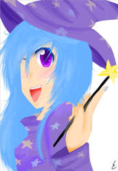 Size: 399x576 | Tagged: safe, artist:muppiz, imported from derpibooru, trixie, human, humanized, smiling, wand, wink