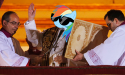 Size: 620x372 | Tagged: safe, imported from derpibooru, rainbow dash, human, habemus papam, irl, irl human, photo, pope, pope francis, popess, sunglasses