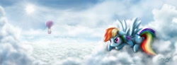 Size: 2128x785 | Tagged: safe, artist:dcpip, imported from derpibooru, applejack, rainbow dash, twilight sparkle, cloud, cloudy, hot air balloon, twinkling balloon