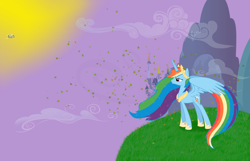 Size: 6666x4300 | Tagged: safe, imported from derpibooru, derpy hooves, rainbow dash, alicorn, pony, absurd resolution, princess, race swap, rainbowcorn, wallpaper