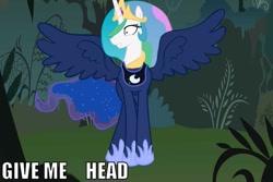 Size: 1019x681 | Tagged: safe, imported from derpibooru, princess celestia, princess luna, alicorn, pony, princess molestia, body swap, draw on me, female, give me a head, head swap, innuendo, mare, solo