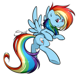 Size: 588x591 | Tagged: safe, artist:secret-pony, imported from derpibooru, rainbow dash, pegasus, pony, female, flying, looking at you, mare, signature, simple background, smiling, solo, transparent background