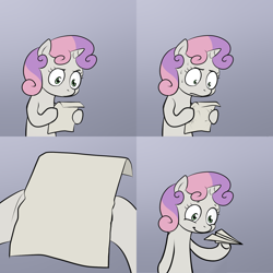 Size: 2000x2000 | Tagged: safe, edit, imported from derpibooru, sweetie belle, exploitable meme, meme, paper, paper airplane, plane, sweetie's note meme