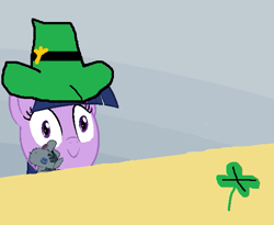 Size: 575x471 | Tagged: safe, imported from derpibooru, smarty pants, twilight sparkle, mule, pony, clover, doll, exploitable meme, faic, female, filly, four leaf clover, hat, mare, meme, saint patrick's day, shamrock, solo, spilled milk, younger