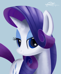 Size: 1400x1700 | Tagged: safe, artist:warfost, imported from derpibooru, rarity, pony, unicorn, female, looking at you, mare, simple background, smiling, solo