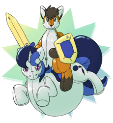 Size: 1150x1250 | Tagged: safe, artist:rawr, imported from derpibooru, oc, oc only, balloon pony, fox, inflatable pony, badass silly, furry, inflatable, inflation, shield, sword