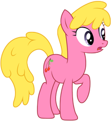 Size: 4450x4876 | Tagged: safe, artist:kooner-cz, imported from derpibooru, cherry berry, earth pony, pony, a bird in the hoof, .ai available, .svg available, absurd resolution, background pony, cherry, cutie mark, female, food, mare, raised hoof, simple background, solo, surprised, transparent background, vector