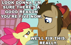 Size: 500x317 | Tagged: safe, imported from derpibooru, screencap, apple bloom, doctor whooves, time turner, call of the cutie, doctor who, donna noble, image macro