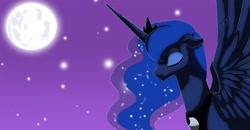 Size: 1202x626 | Tagged: dead source, safe, artist:llavash, imported from derpibooru, princess luna, pony, eyes closed, female, moon, solo