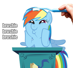 Size: 623x579 | Tagged: safe, imported from derpibooru, rainbow dash, brushie, brushie brushie, cute, dashface, hand, smiling, so awesome, toothbrush