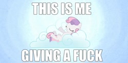 Size: 1280x629 | Tagged: safe, edit, edited screencap, imported from derpibooru, screencap, sweetie belle, pony, stare master, female, image macro, no fucks, reaction image, solo, vulgar