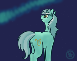 Size: 1000x800 | Tagged: dead source, safe, artist:sobi, imported from derpibooru, lyra heartstrings, pony, unicorn, 30 minute art challenge, aurora borealis, female, night, night sky, rear view, sky, smiling, solo