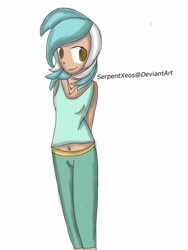 Size: 768x1024 | Tagged: safe, artist:serpentxeos, deleted from derpibooru, imported from derpibooru, lyra heartstrings, 30 minute art challenge, arm behind back, female, humanized, simple background, skinny, solo, white background