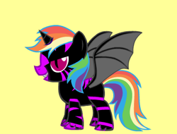 Size: 395x300 | Tagged: safe, artist:celestialking1990, imported from derpibooru, oc, oc only, oc:celestialking1990, oc:lightning jetstream, alicorn, bat pony, bat pony alicorn, pony, pony creator, alicorn oc, donut steel, evil grin, female, filly, grin, intentionally bad, mary sue, parody, satire, slit eyes, slit pupils, smiling, solo