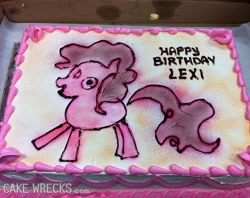 Size: 800x633 | Tagged: safe, imported from derpibooru, pinkie pie, birthday cake, cake, cake wrecks, food