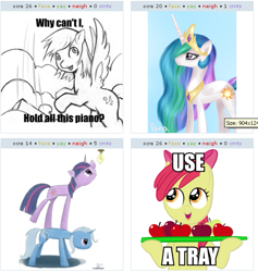 Size: 529x559 | Tagged: safe, imported from derpibooru, apple bloom, derpy hooves, princess celestia, trixie, twilight sparkle, pegasus, pony, exploitable meme, female, juxtaposition, juxtaposition win, mare