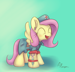 Size: 1100x1050 | Tagged: safe, artist:alasou, imported from derpibooru, fluttershy, cap, hat, nurse, piercing, syringe