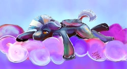 Size: 1280x703 | Tagged: safe, artist:tsitra360, imported from derpibooru, thunderlane, pony, cloud, cloudy, lying down, male, prone, solo, sploot