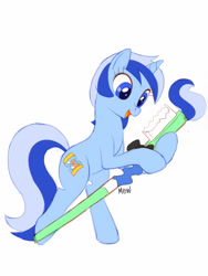 Size: 960x1280 | Tagged: safe, artist:mew, imported from derpibooru, minuette, pony, bipedal, bowtie, female, hoof hold, solo, toothbrush