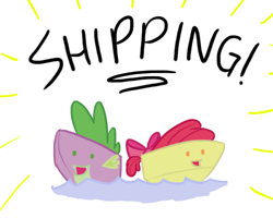 Size: 500x400 | Tagged: safe, artist:kymsnowman, imported from derpibooru, apple bloom, spike, boat, female, male, ship, shipping, spikebloom, straight, visual pun