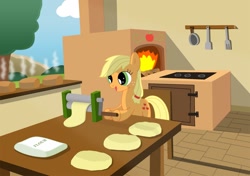 Size: 1304x920 | Tagged: safe, artist:gigasparkle, imported from derpibooru, applejack, pony, bread, cooking, female, solo