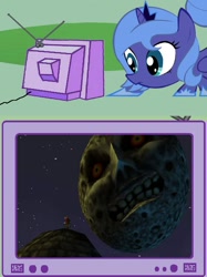 Size: 563x752 | Tagged: safe, imported from derpibooru, princess luna, pony, cute, exploitable meme, moon, nintendo, the legend of zelda, the legend of zelda: majora's mask, tv meme, woona