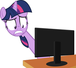 Size: 5000x4487 | Tagged: safe, artist:the-crusius, imported from derpibooru, twilight sparkle, pony, unicorn, .ai available, absurd resolution, computer, do not want, female, mare, monitor, reaction image, simple background, transparent background, unicorn twilight, vector
