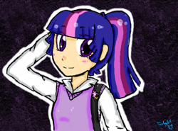 Size: 450x333 | Tagged: safe, artist:pavaflower, imported from derpibooru, twilight sparkle, human, female, humanized, ponytail, solo