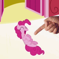 Size: 268x268 | Tagged: safe, edit, edited screencap, imported from derpibooru, screencap, pinkie pie, human, pony, griffon the brush off, animated, cute, diapinkes, female, hand, laughing, nightmare fuel, poking, solo