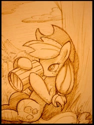 Size: 1608x2144 | Tagged: safe, artist:unitoone, imported from derpibooru, applejack, pony, cider, female, solo, traditional art