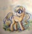 Size: 591x635 | Tagged: safe, artist:ladycat17, imported from derpibooru, applejack, pony, female, hatless, looking back, missing accessory, solo, traditional art